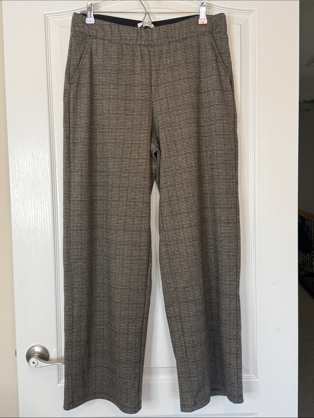 Max Studio Double Knit Wide Leg Pants Black / Brown Houndstooth XL